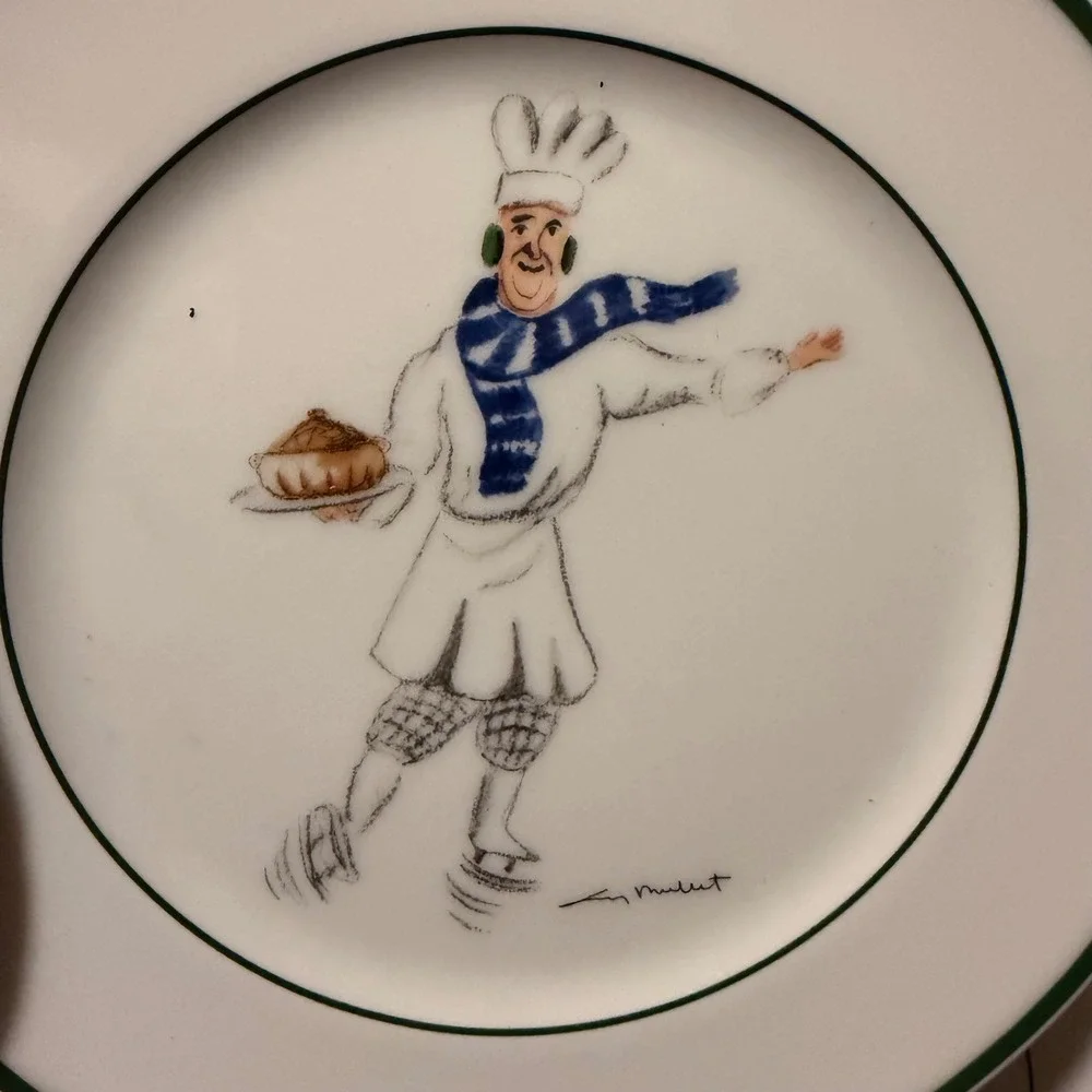 Guy Buffet Salad Plates Skating Chefs Whimsical Kitchen Set of 6 White multi